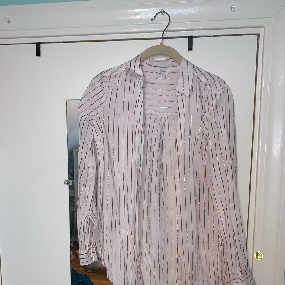 Rose gold striped button down shirt